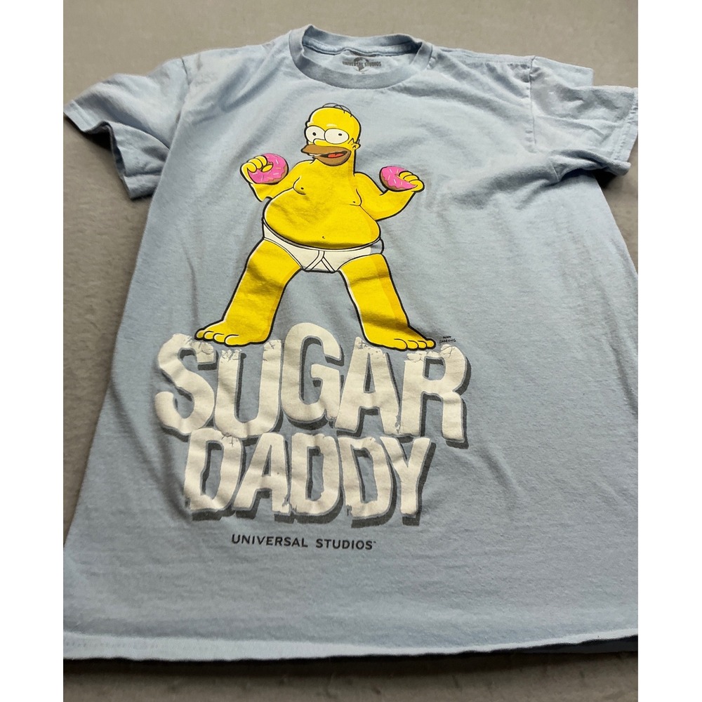 Universal Studios The Simpsons Homer Sugar Daddy Graphic T-Shirt Small Blue